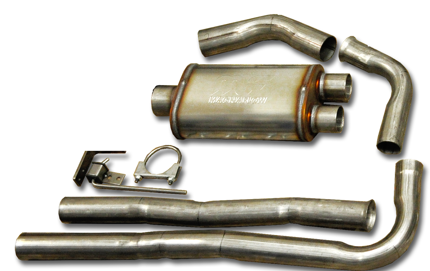 13-01135 Coyote /6R80  Stainless Steel 2 Into 1 Exhaust W/ Long Magnaflow Muffler, Turndown And Hanger Kit