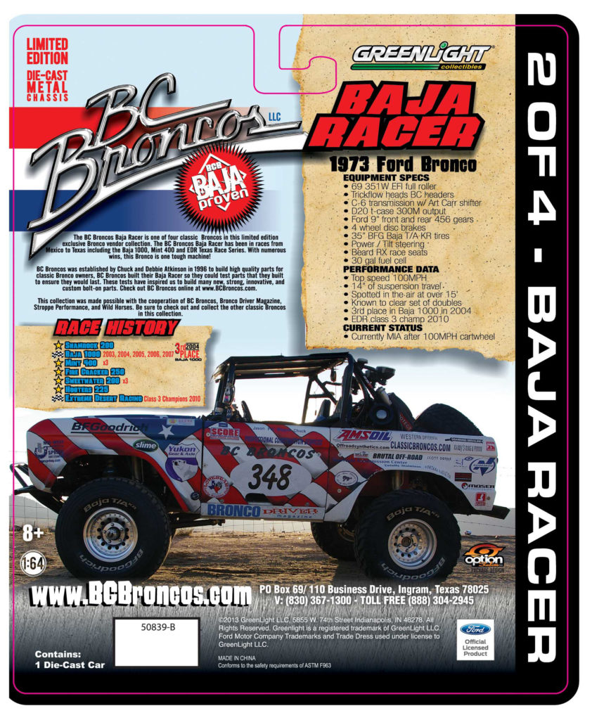 03-12010 1:64th 2 of 4 BC Bronco Baja Racer Mini for Early Ford Bronco ...