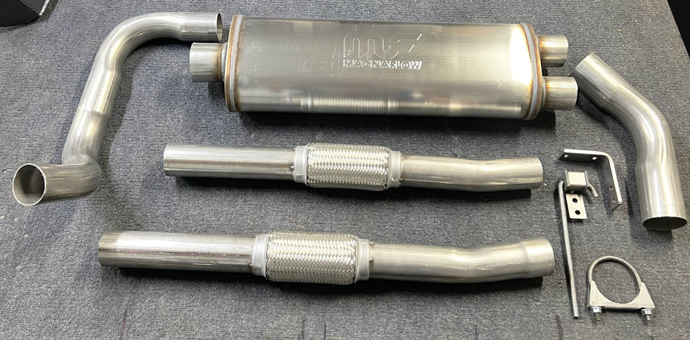 13-01135 Coyote /6R80  Stainless Steel 2 Into 1 Exhaust W/ long Magnaflow Muffler, Turndown and Hanger Kit